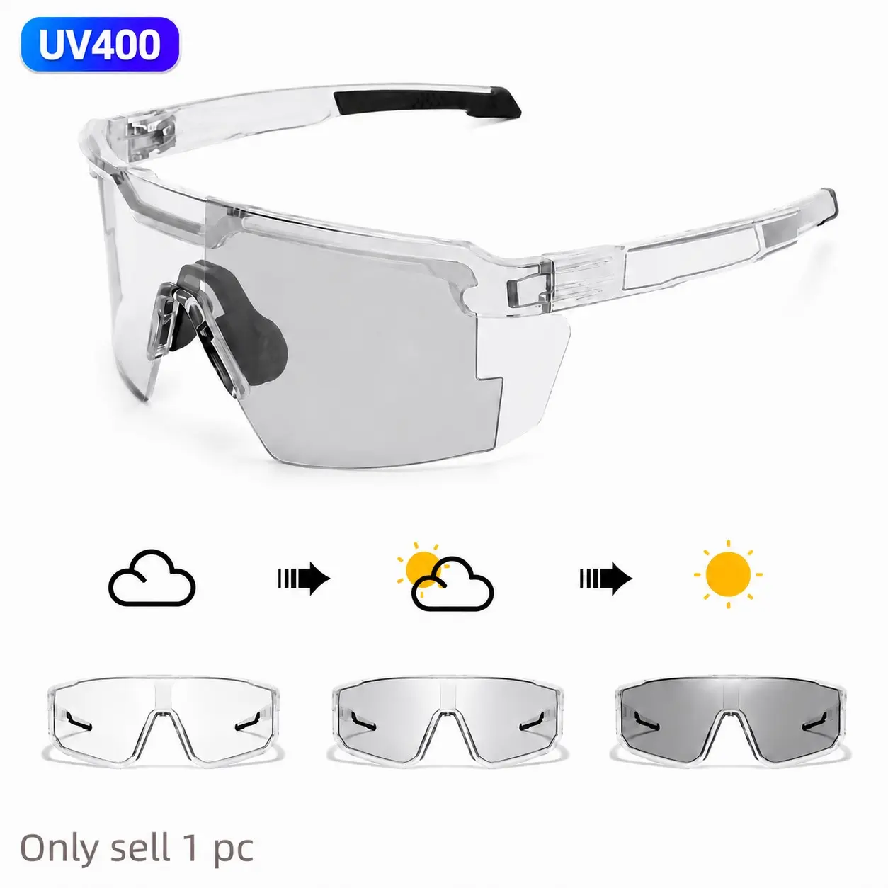 High-Performance Photochromic Cycling Glasses,UV400 Protective Sports Eyewear with Anti-Slip Fit,Lightweight Outdoor Sunglasses for Riding,Running & Hiking