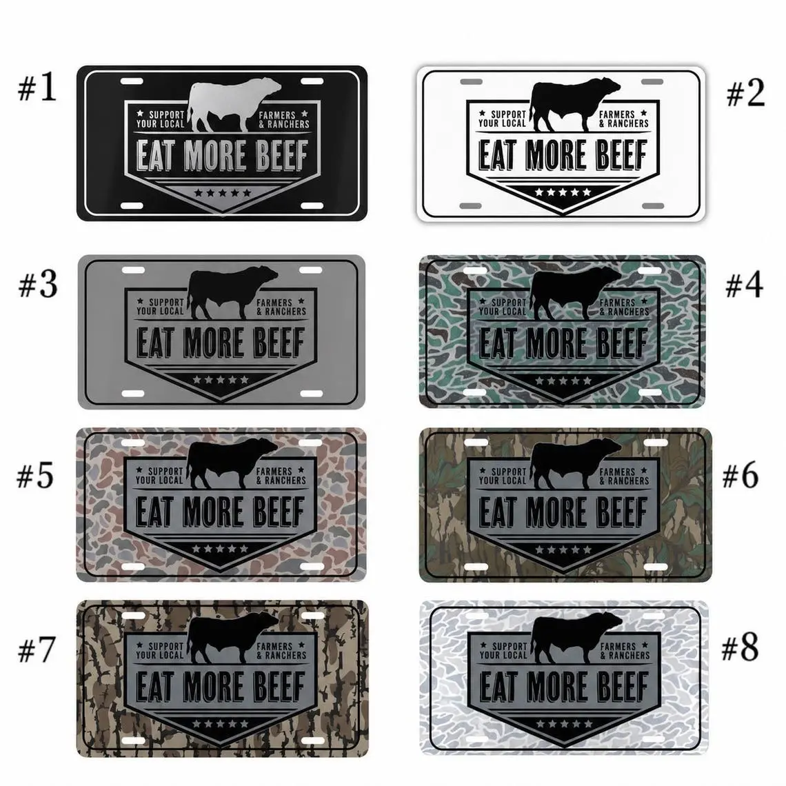 Support Your Local Farmers and Ranchers License Plate Eat More Beef Custom Car Tag Cow Lover Gift Farmhouse Decor Camo Beef Plate Front Tag