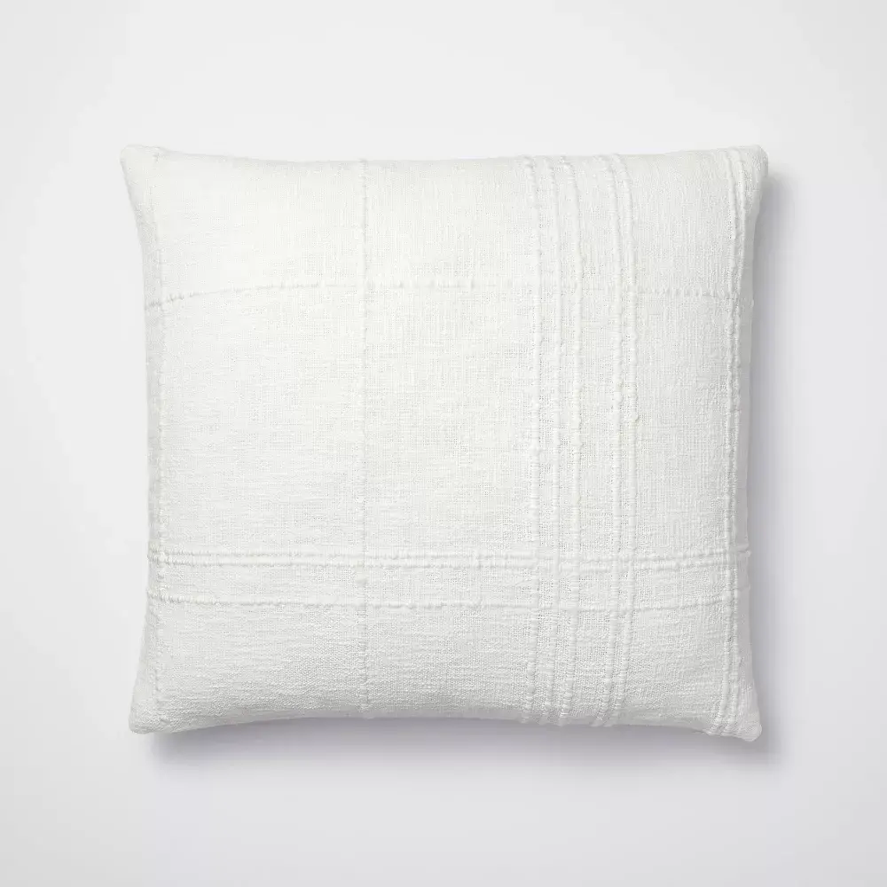 Euro Texture Tonal Plaid Decorative Throw Pillow Off White - Threshold designed with Studio McGee