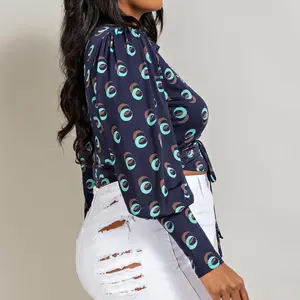 Plus Size Collar Wrap Blouse with Balloon Sleeve - Wrap Me Tight - Shirts