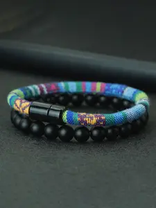 Men's Magnetic Buckle Bracelet Set, Boho Fabric Cord Ethnic Weave, 2-Piece Gift for Him, Handmade Jewelry Accessories