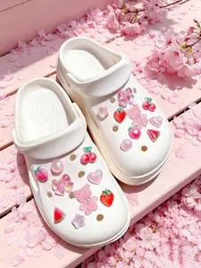 18pcs Fashionable Detachable DIY Shoe Clips, Shoe Decoration Charms, Star Pearl, Fruit Strawberry, Heart Bowknot, for Women Sandals, Flip Flops, Beach Bags, Party Gifts