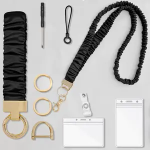 Scrunchie Lanyard for ID/Keys (2-Pack) - Teacher Scrunchie with Clip Closure | Stretchy Wristlet, D-Ring, Unisex Scrunchie Lanyard Teacher for Men, Women & Car Keys