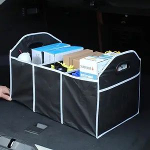 Car Trunk Organizer, Portable Foldable Auto Storage Bag with 3 Compartments, Universal Car Trunk Storage Box for SUV, Truck, Van, Sedan