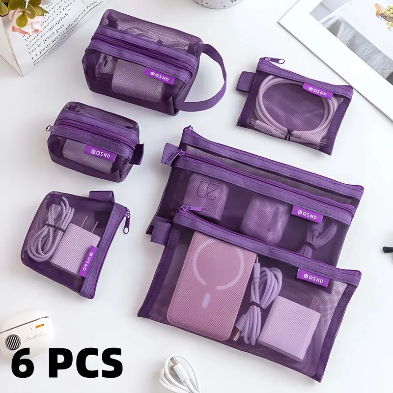 6PCS Durable Nylon Mesh Storage Bags - Traditional, Breathable, Compact Zippered, See-Through, Multi-Size, Collapsible, Portable Daily Home Organizer Pouches for Cables, Keys (Hanging Compatible)