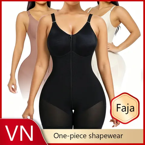 Women's Tummy Control Zip Up Bodysuit, Faja Body Shaper with Crotch Area Detachable Shoulder Straps, Ultra Stretch Breathable Fabric, Butt Lifter & Customizable Comfort Fit (Black),clothes for back to school,first day of school outfits