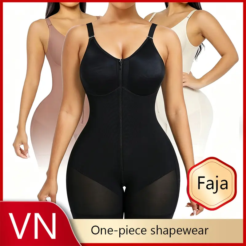 Women's Tummy Control Zip Up Bodysuit, Faja Body Shaper with Crotch Area Detachable Shoulder Straps, Ultra Stretch Breathable Fabric, Butt Lifter & Customizable Comfort Fit (Black),clothes for back to school,first day of school outfits