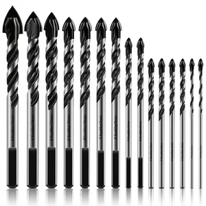 15 count Masonry Drill Bit Set 5/8" to 1/8", Tungsten Carbide Tile Drill Bits, Ceramic Drill Bits for Pots, Bric, Cement, Glass, Stucco, Stone, Marble, Plastic, , with Storage Case