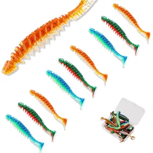 10 pcs Soft Lures,  Bellows gill lure, Wacky Worms Baits for Bass Fishing, Durable Plastic Insect Swimbait Set for Texas Carolina Weightless Finesse Rig Kit Gear Saltwater Freshwater Pike Perch