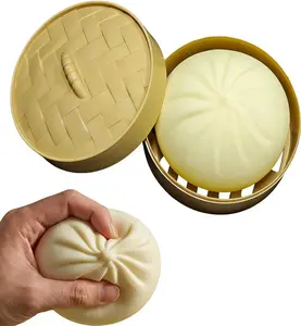 Giant Dumpling Squishy, Large Dumpling Squishy, Mystery Jumbo DumplingSquishy,Food Steamer Stretchy Desk Toys, Cute Anxiety Relief Fidget Toy, Soft Squeeze Decompression Dough for Adults（Beige）
