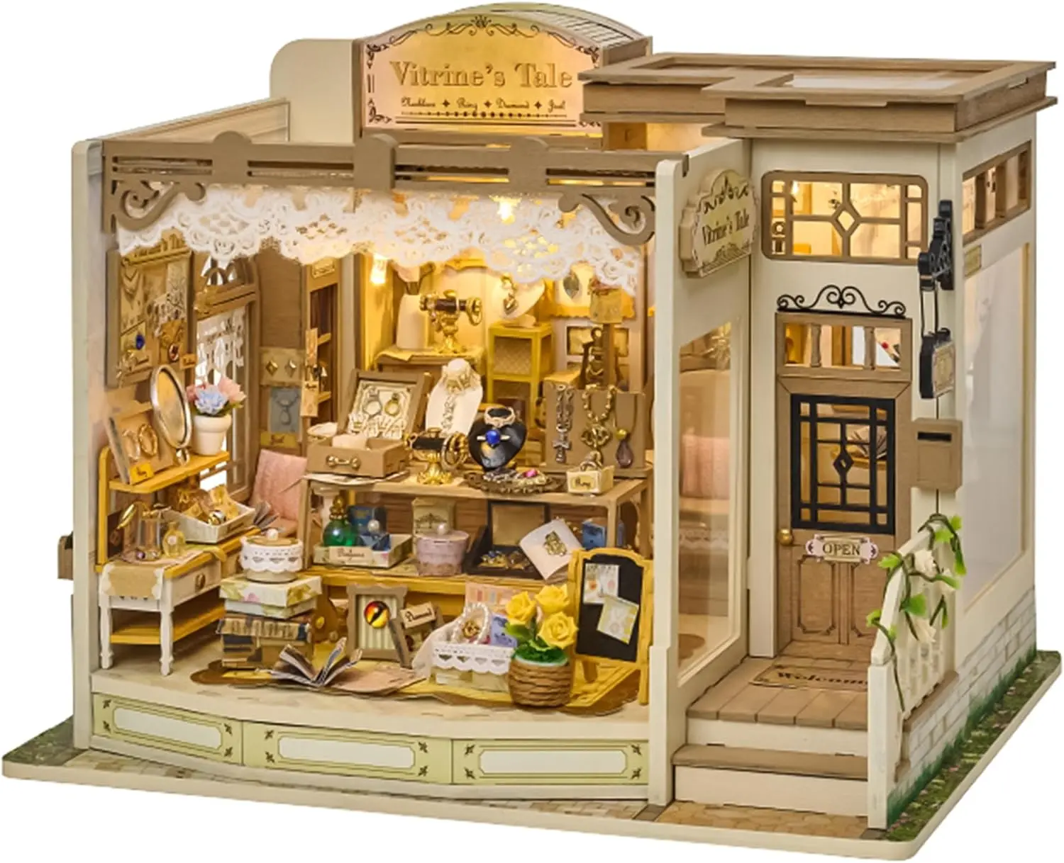 Spilay DIY Miniature House Kit, Vitrine's Tale Miniature Dollhouse Kit with LED Light, Mini House Building Kit Book Nook for Adult, Creative Bookshelf Decoration & Unique Gift