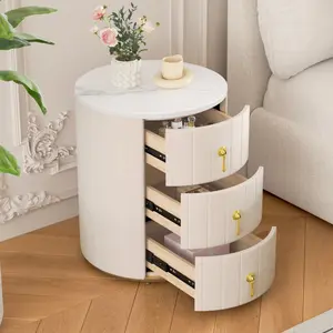 Orion Beige Upholstered Nightstand with 3 Drawers
