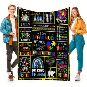 Autism Awareness Fleece Blanket - Contemporary Style, Machine Washable, Printed Design, Reversible