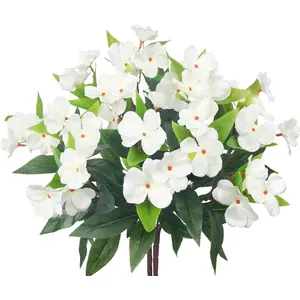 3pcs Handmade Faux White Impatiens Flowers, UV Resistant Outdoor Silk Plants for Planters, Patio, Porch, Garden, Balcony, Aesthetic Home Decor
