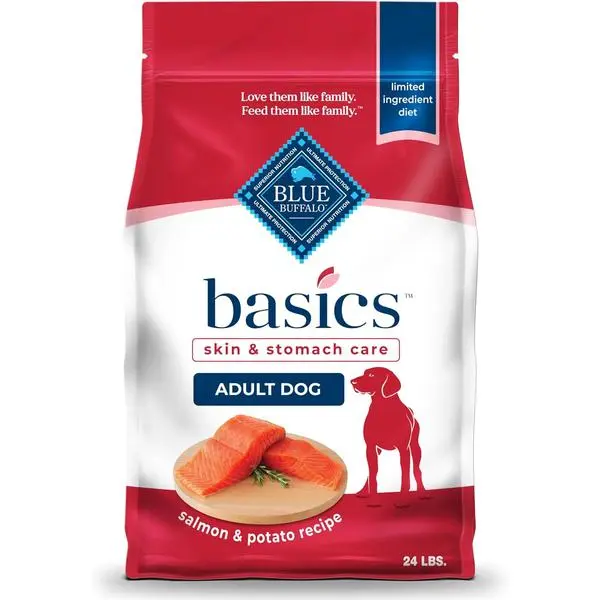 Blue Buffalo Basics Adult Dry Dog Food, Skin & Stomach Care, Limited Ingredient Diet for Dogs, Salmon Recipe, 24-lb. Bag