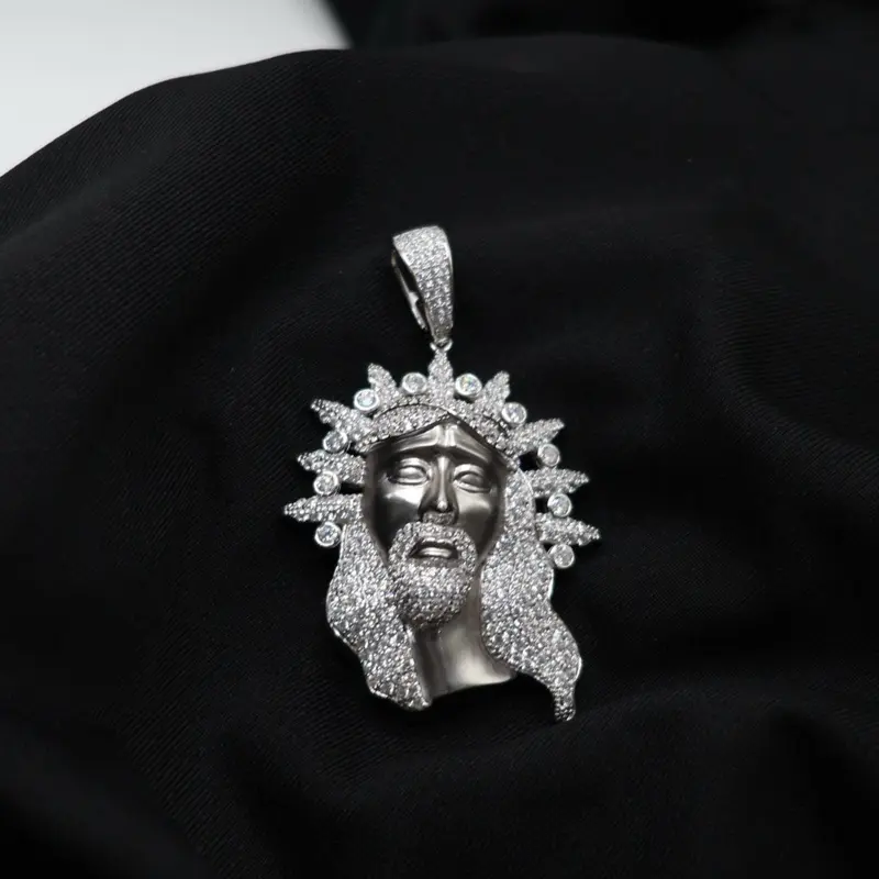 925 Silver Large CZ Jesus Pendent - Radiant CZ Stones