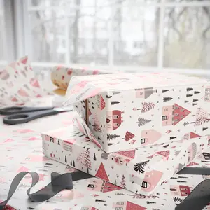Pink Christmas Wrapping Paper, Coquette Small Town Christmas Gift Wrap, Unique Coquette Cowboy Boots Holiday Wrapping Paper Roll for Her, Glossy Finish