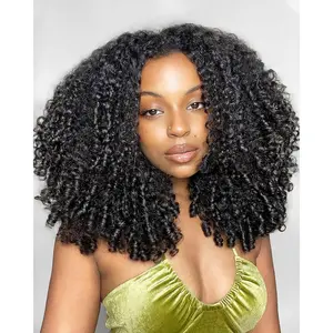 Burmese Curly Half Wig Human Hair 200% Density Put  and Go Glueless Wigs with Drawstring 3 In 1 Flip Over Headband Wig for Women Beginner Friendly 20 inch