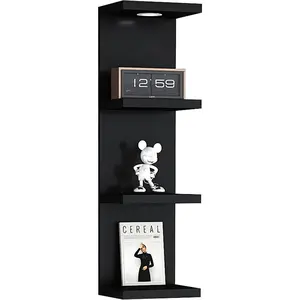 Versatile 4 Tier Wall Shelf Unit,Black Lack Wall Shelf,Display Floating Shelf with LED Remote Control Light