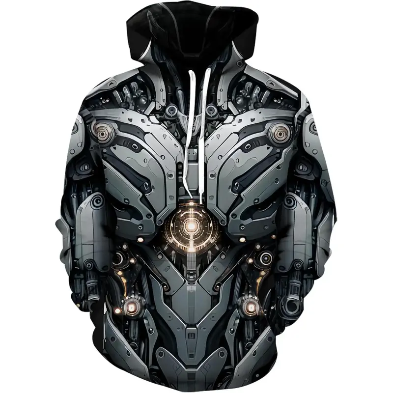 Men's Full-Body Cyberpunk Mecha Jacket - Heavy-Duty Robot Suit Costume with Hooded Design, All-Season Wear for Cosplay, Halloween & Streetwear - Futuristic Sci-Fi Outfit, Durable & Comfortable Mecha Armor Pullover |   Unisex