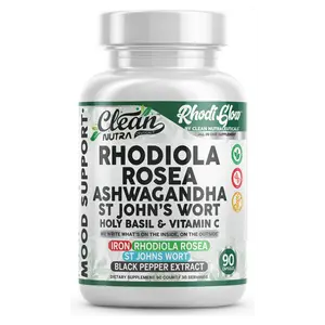 Clean Nutra Rhodiola Rosea, Ashwagandha & St. John’s Wort for Mood, Stress & Emotional Balance Support - Rhodi Glow