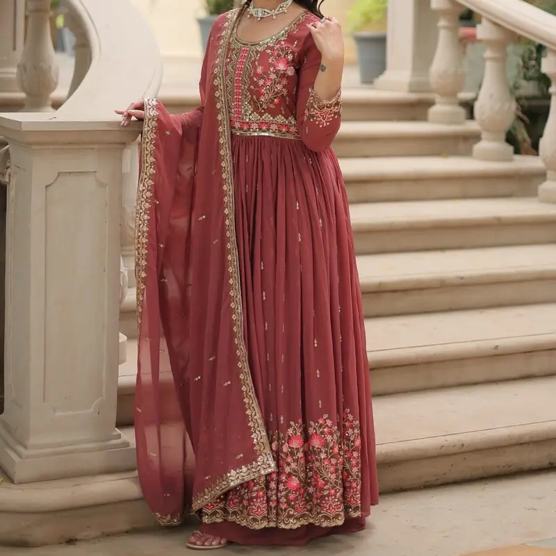 Women's Designer Georgette Top-Palazzo Set with Dupatta, Embroidery & Sequin Work, Pakistani-Indian Salwar Suit, Party-Wedding Festive Ethnic Outfit