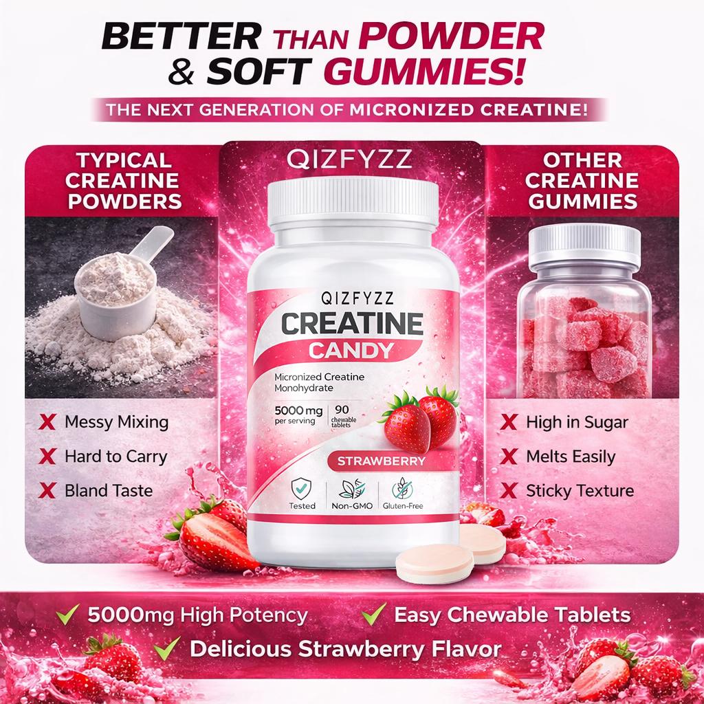 Creatine Chews 5000mg – Strawberry Flavor | Micronized Creatine Monohydrate Gummies, 90 Chewable Tablets | Energy, Strength & Workout Performance | No Mixing Required