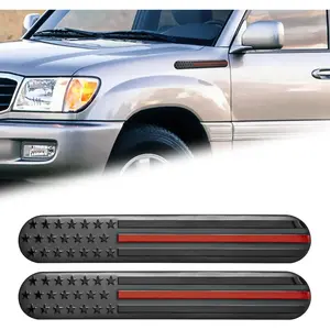 2 Packs Car Badge Emblem Sticker Universal Car Styling Decal, USA Black Metal Patriotic Badges for Auto SUV Truck Motorcycle Bumper Window Fender Accessories, 3D Metal Adhesive Sport Badge, Red