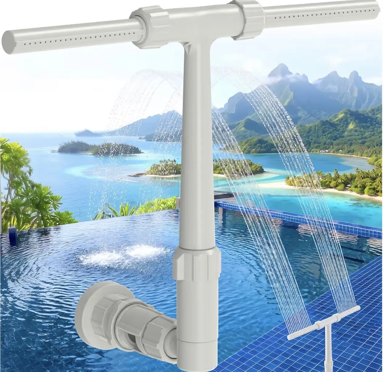 Pool Fountain for Above Ground & Inground Pools with Extension, Dual Spray Pool Waterfall Fountain, Adjustable Pool Sprinkler Fountain for Swimming Pools, Cooling Waterfall Spray, Pool Accessories