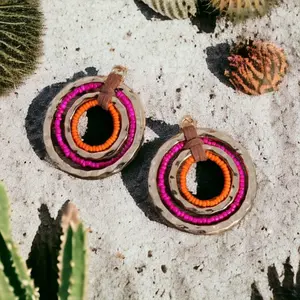 Summer Heat with a Beat Earrings - Tropical Style Multi-Colored Round Shape for Stylish Tapping Featuring Vibrant Pink & Orange Beads