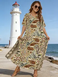 Animal Print Patchwork Long Hoodie, Loose Fit Slimming Vacation Sun Protection Swimsuit Outerwear, Boho Style All Seasons