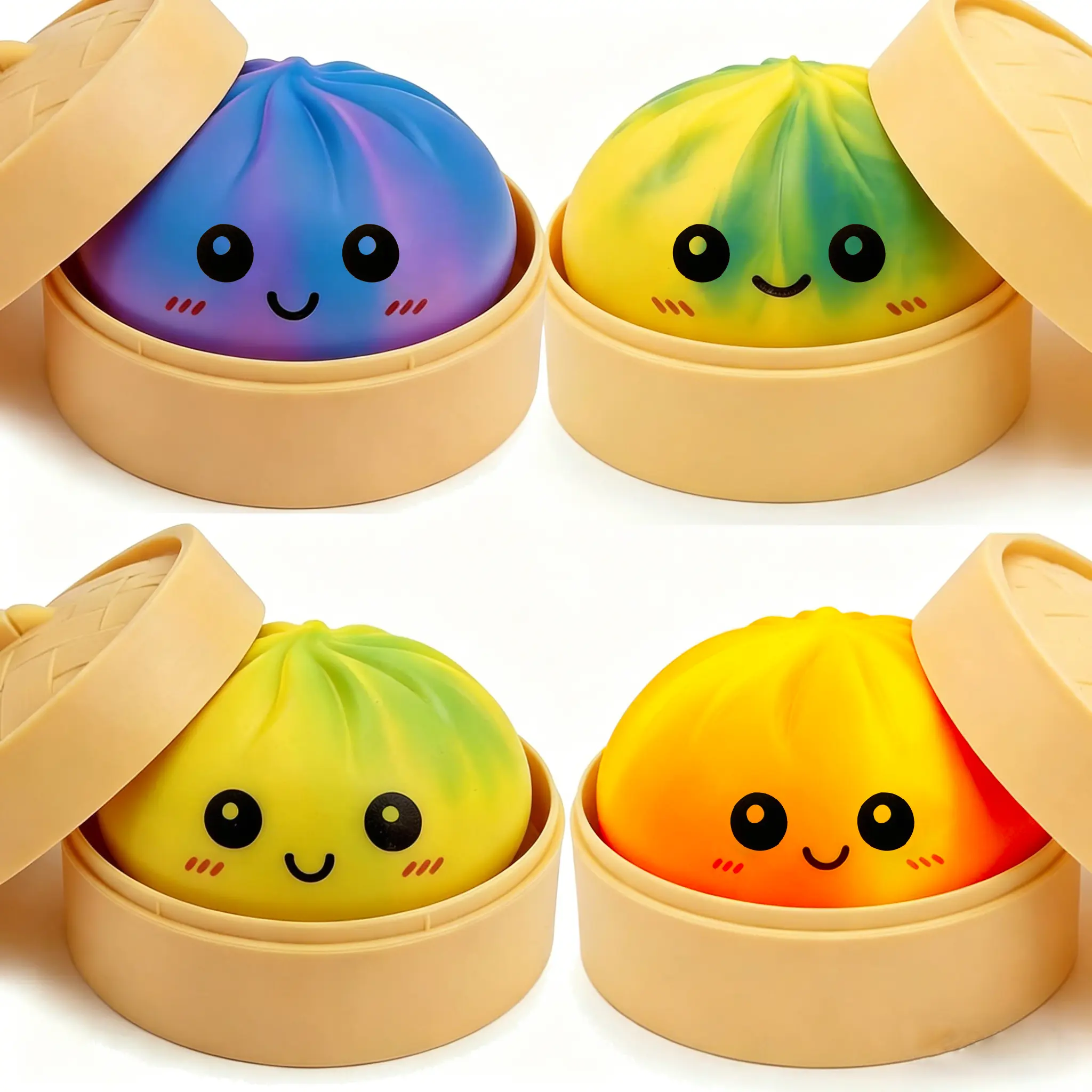 Cartoon Dumpling Squishies Stress Relief Toy Pack, Food Steamer-Designed Flexible Fidget Toy, Stretchy Desk Accessory, Calm Emotions Stocking Stuffer, Dumpling Fidget Squishy Stress Relief Item