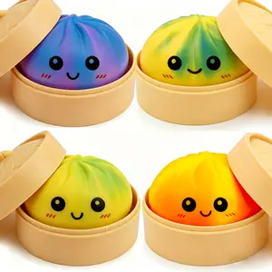 Squishy Dumpling Toy Cute Stress Balls Fidget Sensory Toy with Food Steamer Design Stretchy Desk Accessory Stocking Stuffer