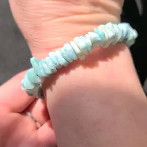 Larimar Chip Bracelet, Natural Blue Pectolite Beaded Bracelet for Women, Handmade Stretch Healing Crystal Jewelry