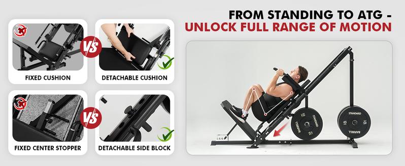 Leg Press & Hack Squat Machine Combo for Home Gym with Linear Bearings & Band Pegs Full-Range Leg Training Equipment 3-Angle Footplate 24.4"x13.8" Platform Leg Press & Hack Squat Machine Combo for Home Gym with Linear Bearings & Band Pegs Full-Range Leg Training Equipment 3-Angle Footplate 24.4"x13.8" Platform