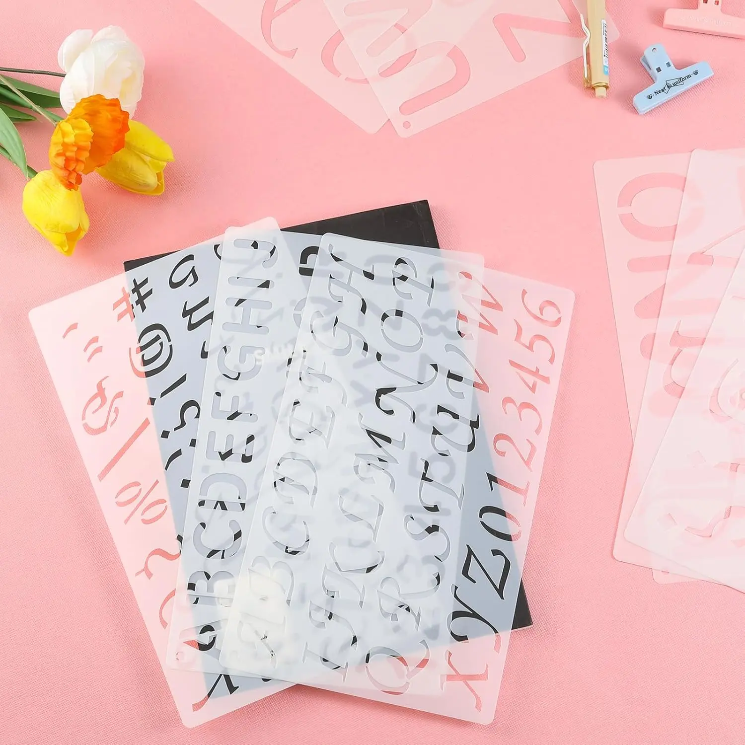 13 PCS Eco-Friendly Plastic Alphabet & Number Stencil Sheets - 0.5, 0.75, 1, 2 In Sizes, Washable DIY Drawing Aid, Versatile for DIY Projects Scrapbooking Set