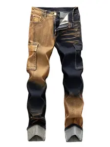 Men's Two-Tone Gradient Denim Cargo Jeans, Regular Fit Casual Comfy Fashion Jeans for Daily Wear, Men's Bottoms for All Seasons