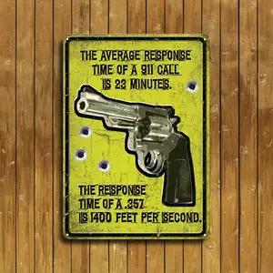 8x12 Vintage Warning Sign - Deterrent No Trespassing Notice with Alarming 23-Minute 911 Response Time - Adds Rustic Charm to Home, Garden, Bar, and Outdoor Decor