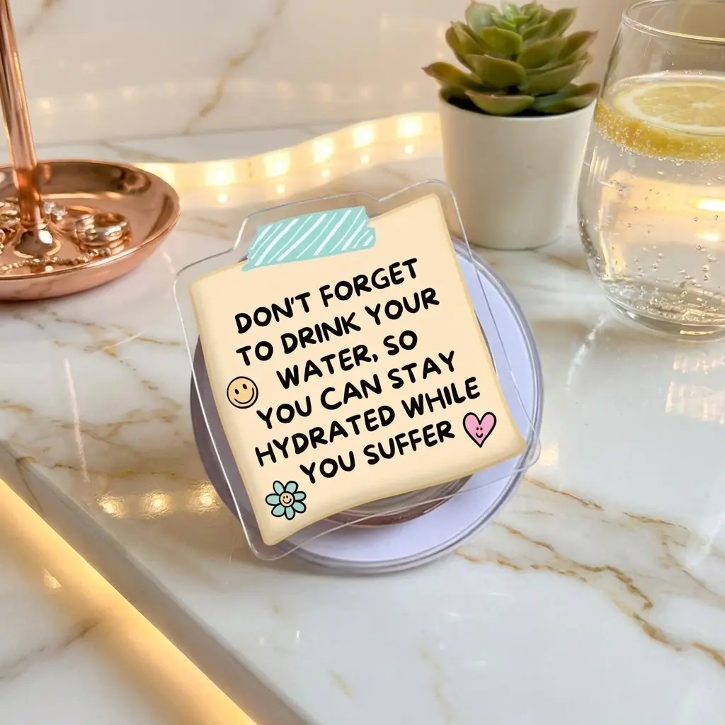 Funny Self Care Phone Grip, Stay Hydrated Drink Your Water Today Mobile Stand, Anxiety Relief Support, Cute Aesthetic Case Accessories Gift