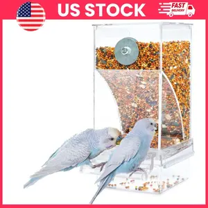 Automatic Bird Feeder No Mess Acrylic Cage Feeder Dispenser for Parrot Parakeet Cockatiel Lovebird with Seed Catcher and Gravity Food Container for Small Medium Birds, Bird Cage Feeder, Parrot Feeder, Bird Food Dispenser, Bird Cage Accessories