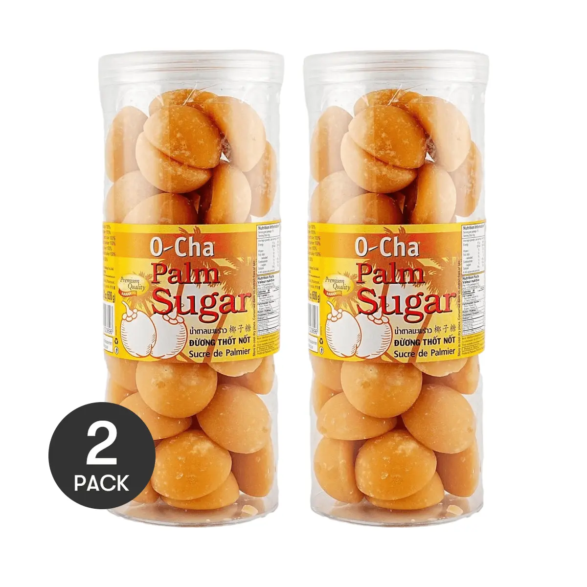 O-CHA Thai Palm Sugar 600g - Natural Coconut Sugar for Coffee & Baking | 2 Pack