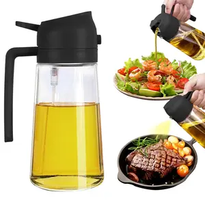 2 in 1 Oil Dispenser and Sprayer 470ml Glass Mister for Cooking BBQ Air Fryer Black Food Grade Spray Pour Bottle Utensils