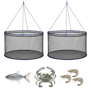 Foldable Fishing Net, Landing Fishing Pier Nets, Portable Drop Net for Pulling up Fish, Durable and Fish-Friendly, with Rope and Storage Bag, for Minnows, Crawfish, Shrimp, Crab