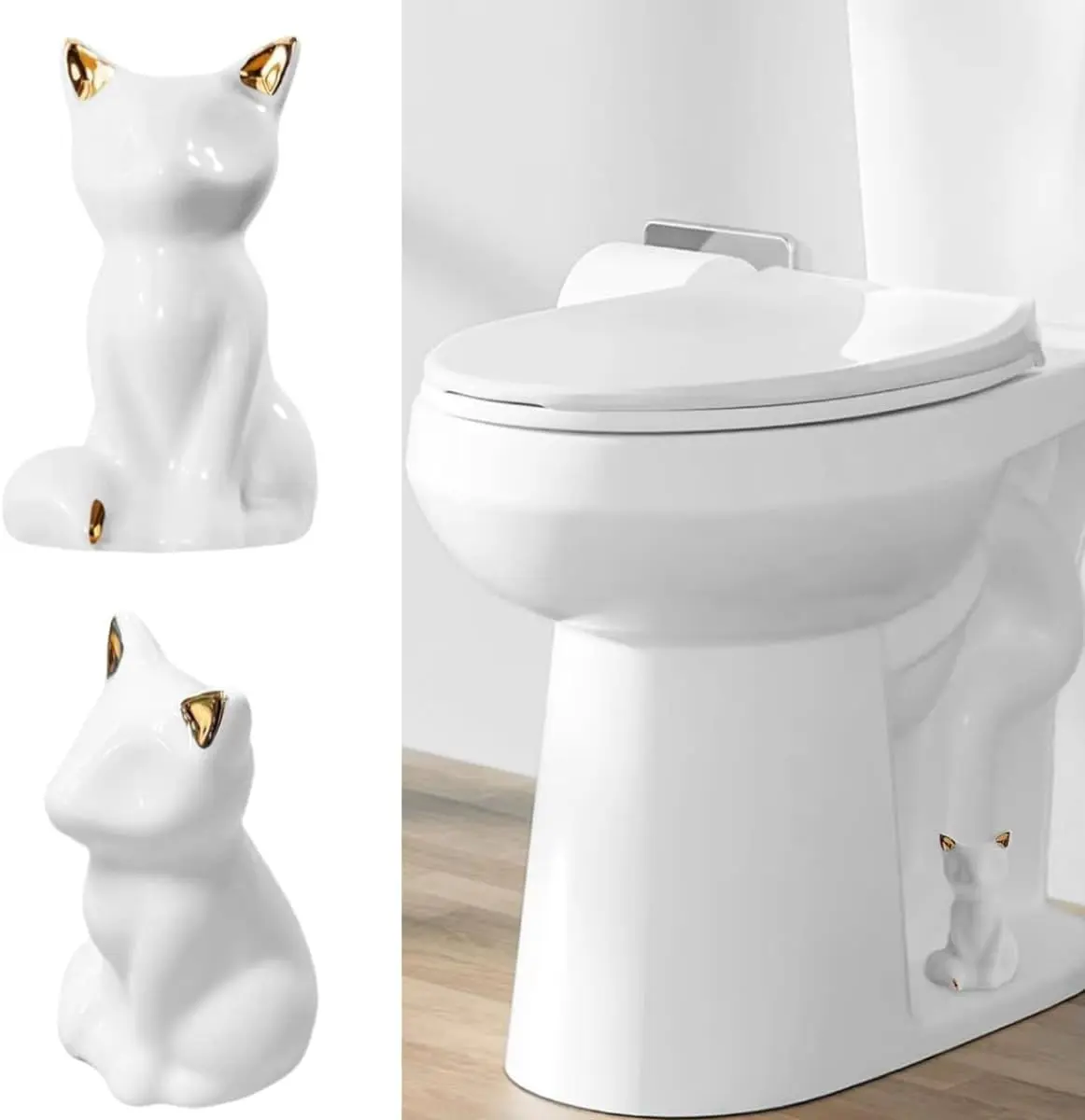 2 Pack Toilet Bolt Covers, Ceramic Toilet Bolt Caps Lovely Cate Toilet Screw Cover Caps, Fashion Toilet Decorative Avoid Rusting of Bolts