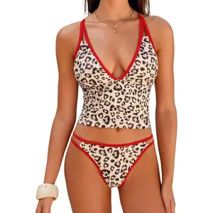 Women's V Neck Dual Straps Tankini Set - High Cut Cropped Bikini 2 Piece Swimsuit