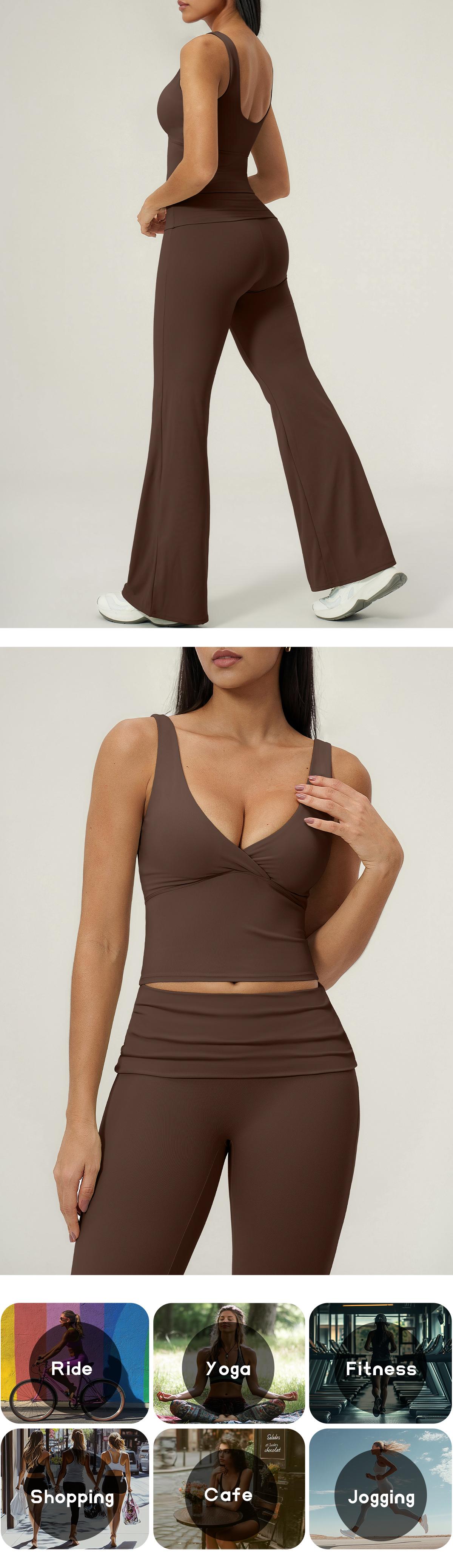 TIMEOFF Women's 2-Piece Yoga Outfits - V-Neck Sleeveless Wrap Crop Workout Top & Fold-Over Dual-Wear Waist Flare Pants, Soft 4-Way Flexible Stretch Fabric, Adjustable Fit Women's Clothes for Pilates, Gym, Set Active TIMEOFF Women's 2-Piece Yoga Outfits - V-Neck Sleeveless Wrap Crop Workout Top & Fold-Over Dual-Wear Waist Flare Pants, Soft 4-Way Flexible Stretch Fabric, Adjustable Fit Women's Clothes for Pilates, Gym, Set Active