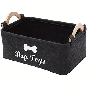A Dark Gray Felt Box for Pet Toys, Ideal for Storing Dog Toys And Organizing Pet Items.