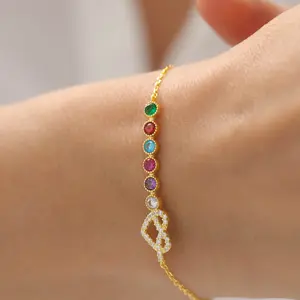 Personalized Heart Birthstone Bracelet, Sterling Silver Bracelet, Gold Plated Keepsake, Family Gemstone Jewelry, Minimalist Mom Anniversary Gift