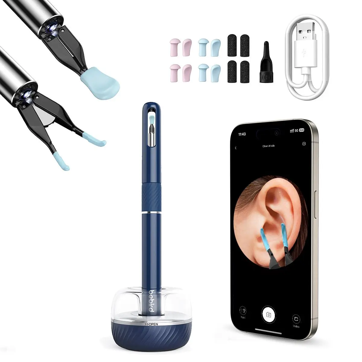 Smart Visual Ear Wax Removal Tool, 1 Box Wireless Ear Wax Removal Kit with Base Storage, Ear Cleaner with HD Camera Compatible with Tablet Phone, Ear Cleaning Tool, Earwax Remover