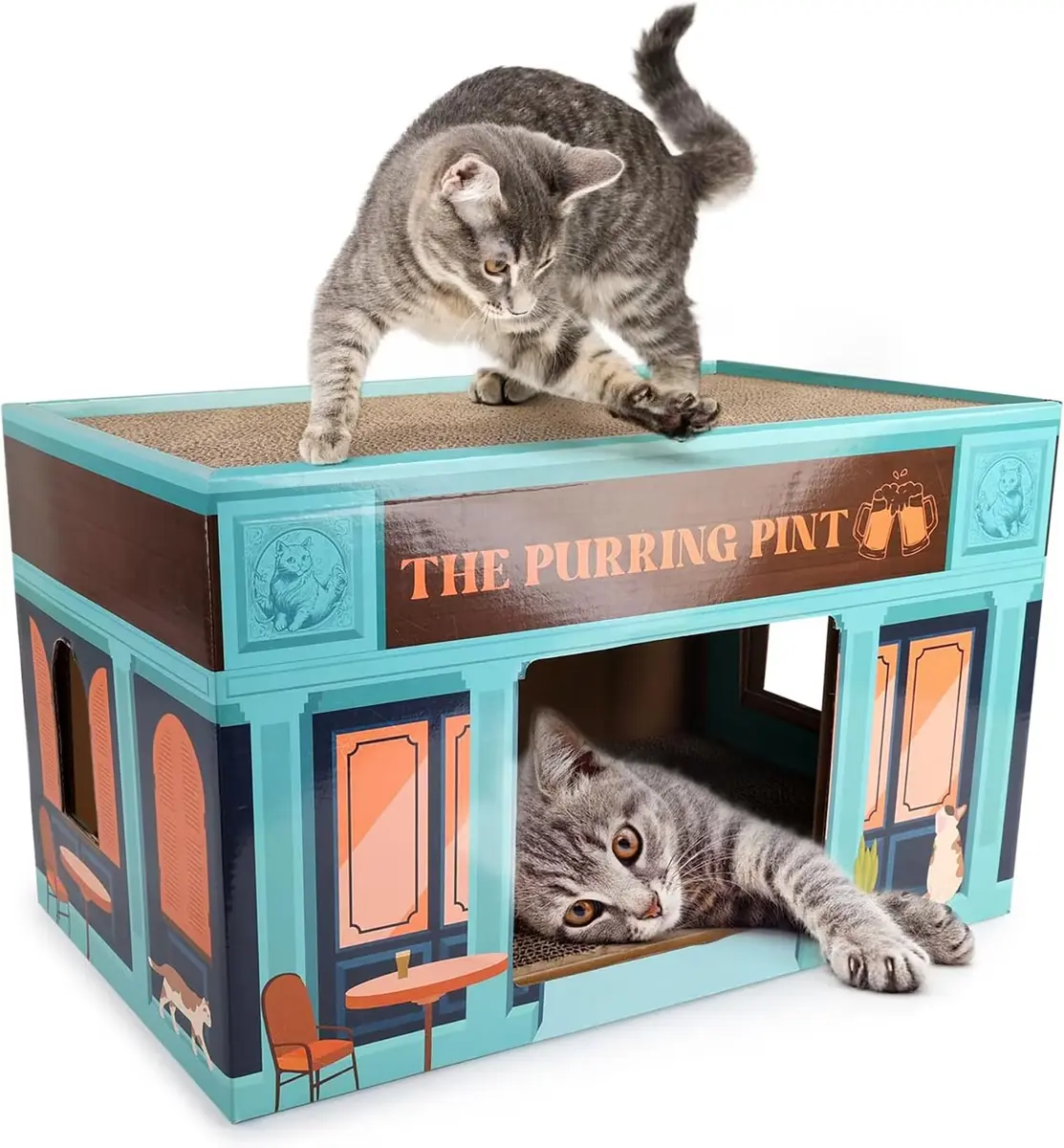 Allforpaws Cat Scratch Board Vintage Oldtime Mix Tape Cat Toy with Catnip, Multicolor, Scratching Post 17.7 x 11.4 x 11.2-in